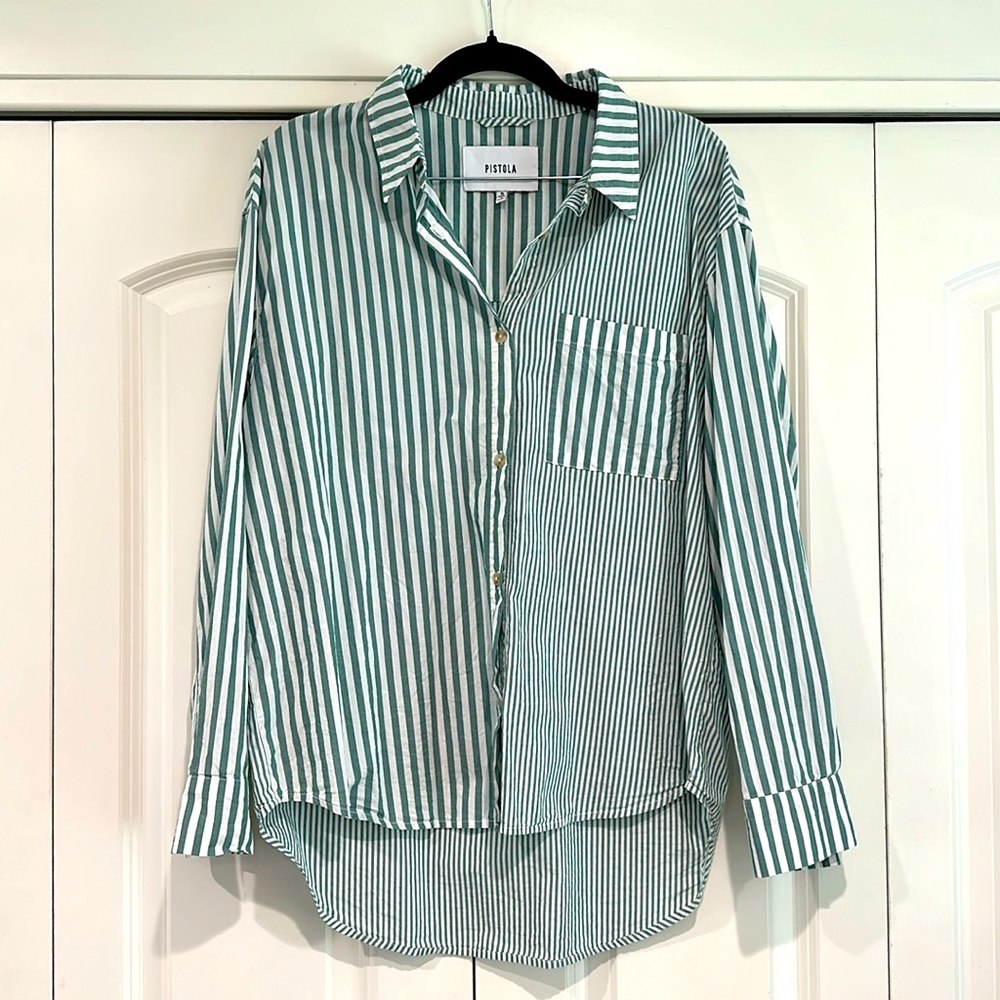 Pistola Millie Long Sleeve Shirt, Forest Stripe, Size S